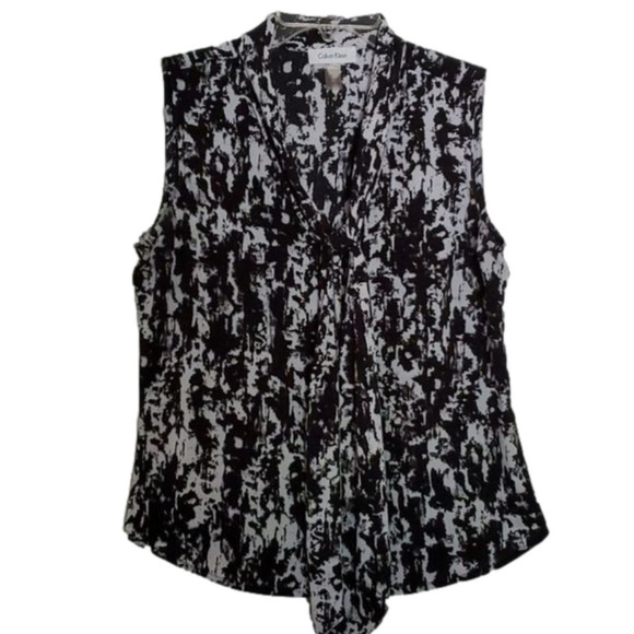 Calvin Klein Animal Print Sleeveless Button Front Tie Neck Blouse Size S… - Picture 1 of 7
